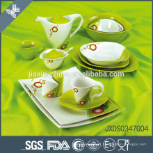 Forma oval 47PCS Porcelana Jantar conjunto, verde colorido conjunto
